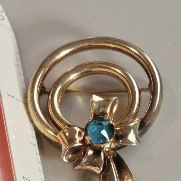 Antique Brooch 12k gold filled Bal Ron Brand Blue Paste Aquamarine a Beauty Some - Picture 6 of 6